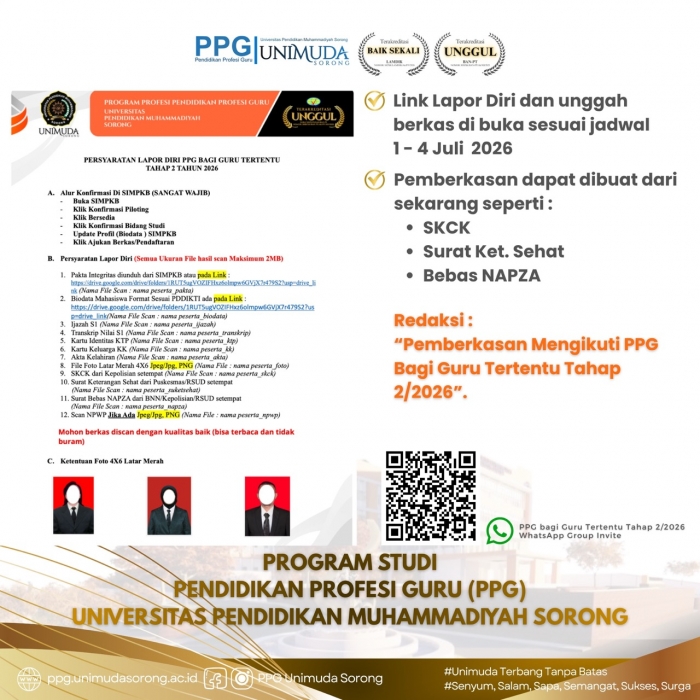 PERSYARATAN LAPOR DIRI PPG BAGI GURU TERTENTU TAHAP 2/2026
